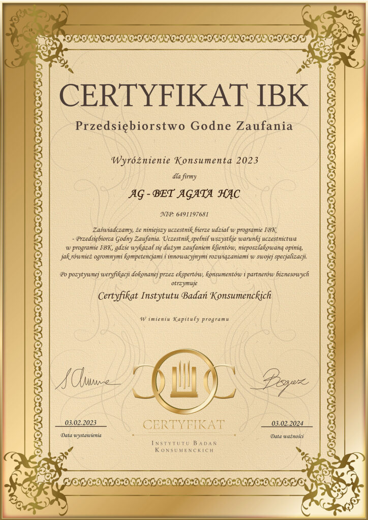 AG-BET z certyfikatem „Przedsiębiorstwo Godne Zaufania”